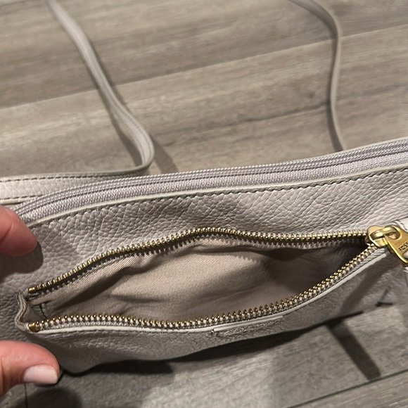FOSSIL MIMI MINERAL GRAY LEATHER DOUBLE ZIP BAG,CROSSBODY,CONVERTIBLE - Picture 10 of 12